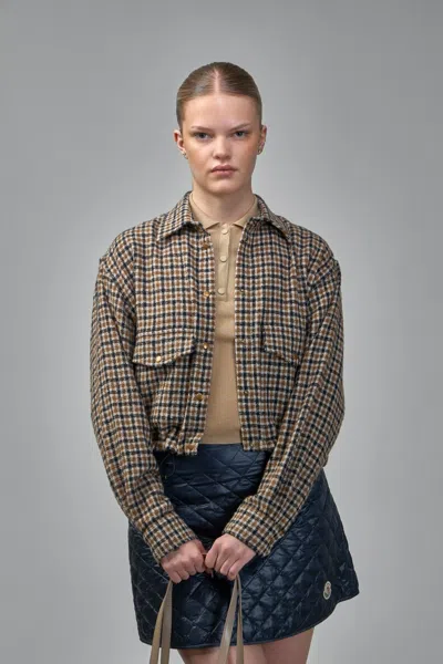 Moncler Plaid Shirt Jacket In Brown