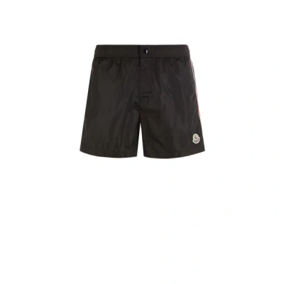 Moncler Logo Patch Swim Shorts With Elastic Waist In Black