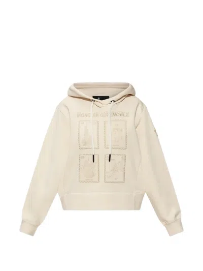 Moncler Plant-patterned Cotton Hoodie In Gold