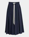 Moncler Pleated A-line Midi Skirt In Dark Blue