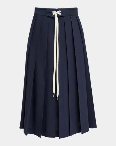 Moncler Pleated A-line Midi Skirt In Dark Blue