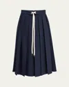Moncler Pleated A-line Midi Skirt In Dark Blue
