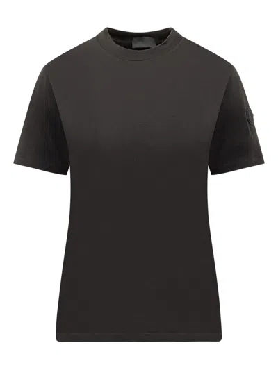 Moncler Pleated-back Logo-patch T-shirt In Gray