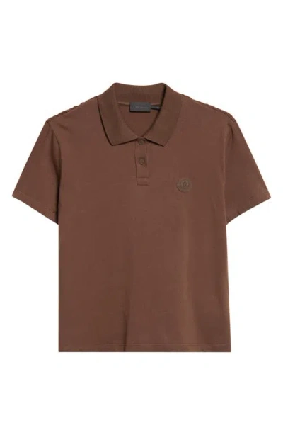 Moncler Pleated Back Mixed Media Polo In Neutral
