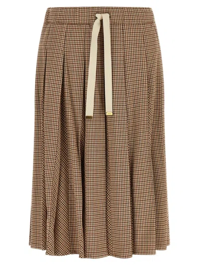 Moncler Pleated Check Wool Blend Skirt In Beige