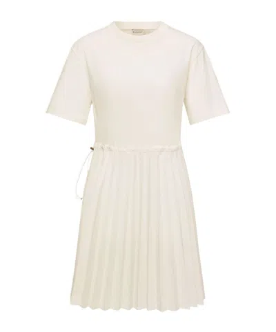 Moncler Pleated Cotton Midi Dress In White
