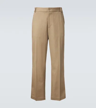 Moncler Pleated Cotton Straight Pants In Brown
