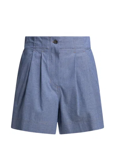Moncler Pleated High-waisted Shorts In Blue