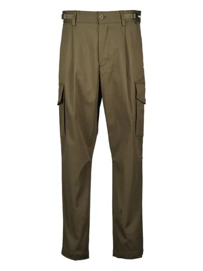 Moncler Pleated Logo Patch Trousers In Green