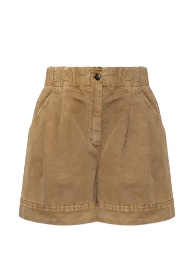 Moncler Pleated Logo-patch Shorts In Brown