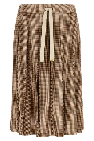 Moncler Pleated Check Wool Blend Skirt In Neutral