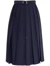 Moncler Wool Blend Pleated Midi Skirt In Blue