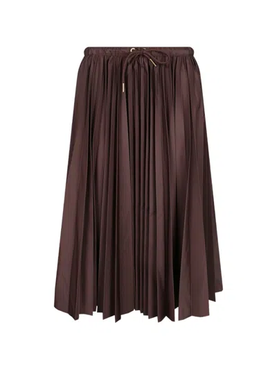 Moncler Pleated Midi Skirt In Brown