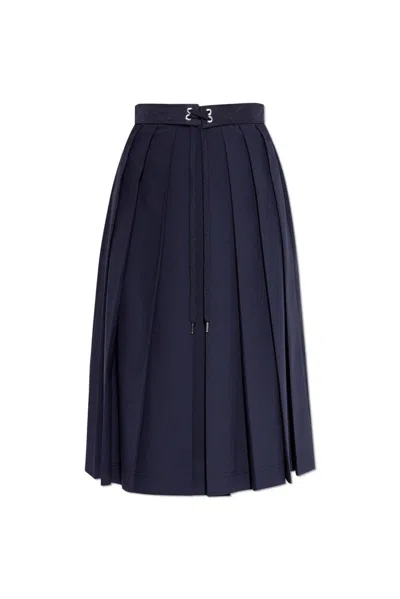 Moncler Wool Blend Pleated Midi Skirt In Navy