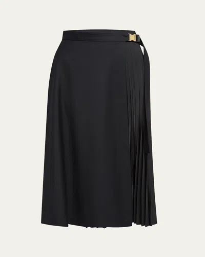 Moncler Pleated Midi Wrap Skirt In Black