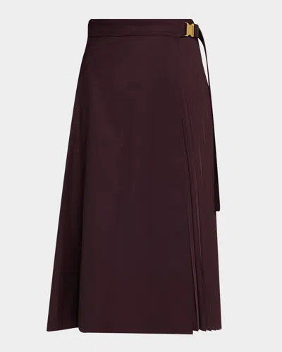 Moncler Pleated Midi Wrap Skirt In Brown
