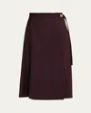 Moncler Pleated Midi Wrap Skirt In Burgundy