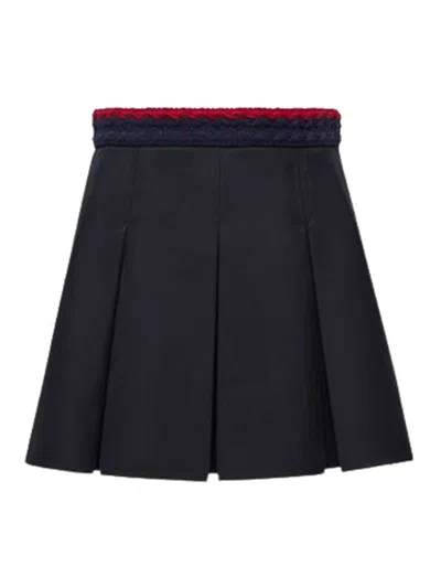 Moncler Pleated Mini Skirt In Cotton Gabardine In Blue