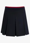Moncler Pleated Cotton Stretch Gabardine Miniskirt In Blue