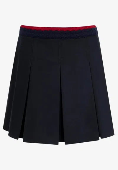 Moncler Pleated Mini Skirt With Braided Trim In Blue