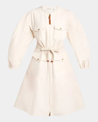 Moncler Pleated Poplin Dress In Neutral