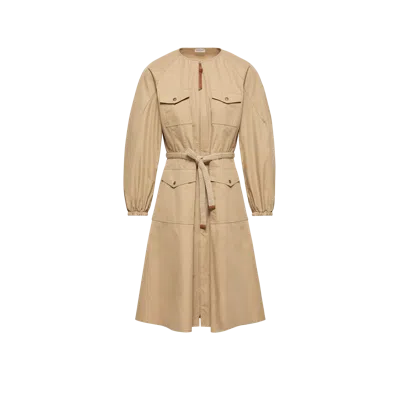 Moncler Robe Plissée En Popeline, Femme, Beige, Taille: 42 In Brown