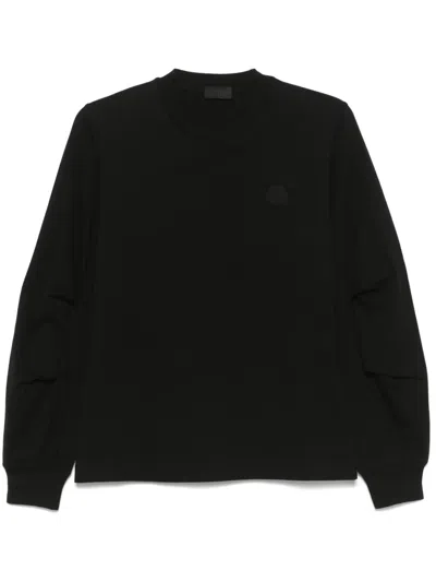 Moncler Pleated-sleeve Cotton T-shirt In Black