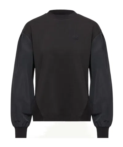 Moncler Paneled Shell And Cotton-jersey Sweatshirt In Black