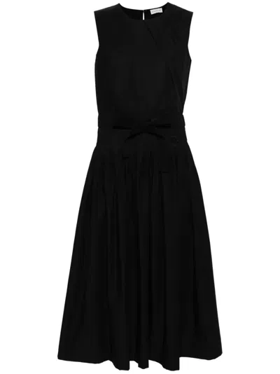 Moncler Pleated Taffeta Midi Dress In Black