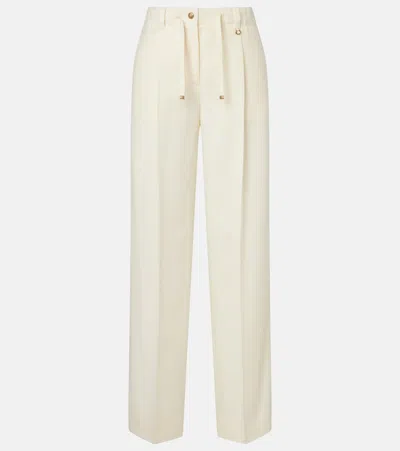 Moncler Pleated Virgin Wool Straight Pants In White