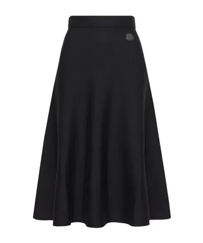 Moncler Pleated Wool Blend Midi Skirt In Black
