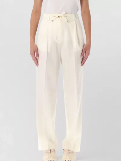 Moncler Pleated Wool Gabardine Drawstring Tailored Trousers In White