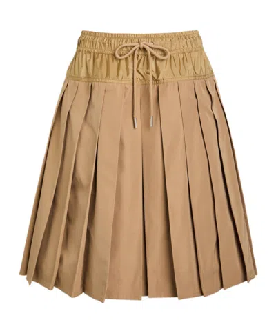 Moncler Pleated Woven Mini Skirt In Brown