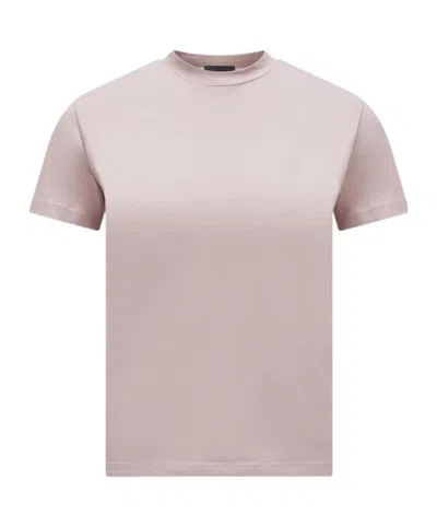 Moncler Back Pleated Cotton T-shirt Pink In Nude