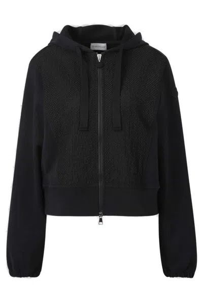 Moncler Plush Hooded Cardigan In Black
