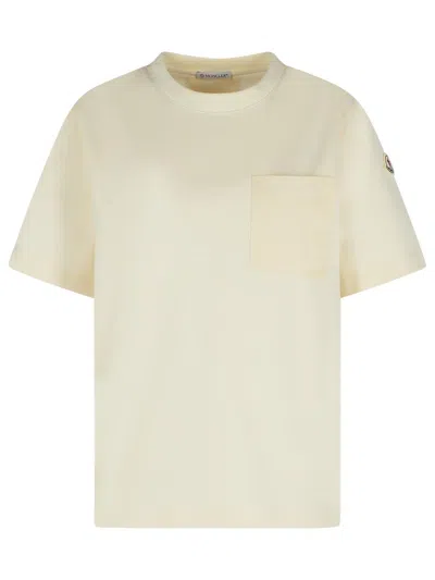 Moncler Cream Cotton T-shirt In Beige