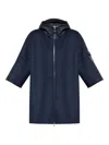 Moncler Hooded Shell And Wool-blend Cape Coat In Blue