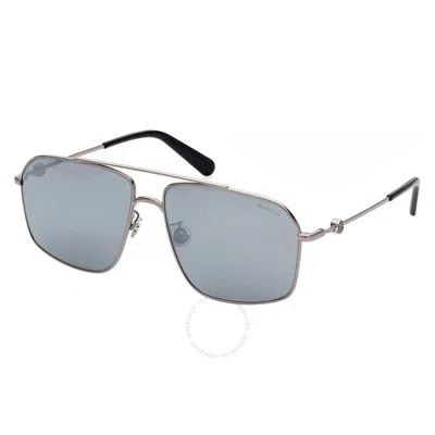 Moncler Polarized Smoke Silver Flash Navigator Men's Sunglasses Ml0196-d 08d 62 In Gun Metal / Gunmetal / Silver