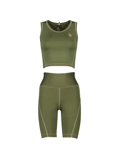 Moncler Polartec® Delta™ Logo-patch Leggings In Green