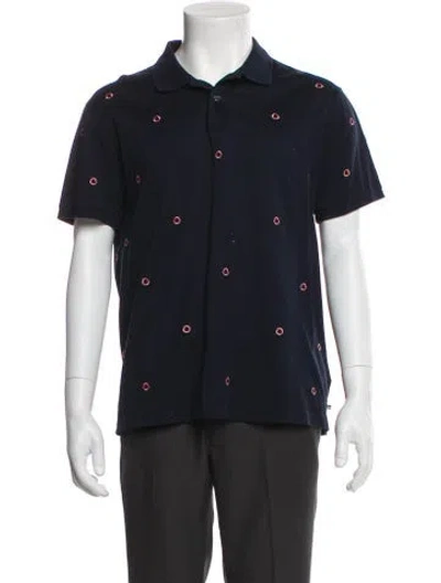 Pre-owned Moncler Polka Dot Print Collar Polo Shirt In Blue