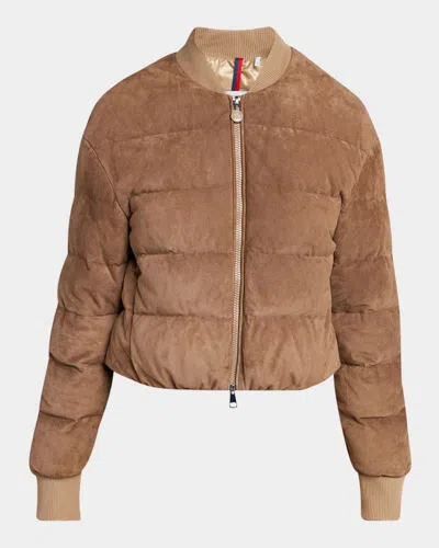 Moncler Pollet Suede Bomber Jacket In Chocolate