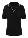Moncler Cotton Piquet Pole With Logo Patch In Black