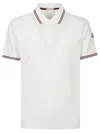 Moncler Classic White Cotton Polo With Signature Tri-color Trim In White