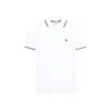 Moncler Classic White Cotton Polo With Signature Tri-color Trim