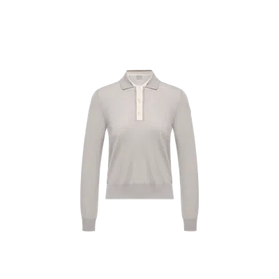 Moncler Wool Long Sleeve Polo Shirt, Women, Grey, Size: S In Gray