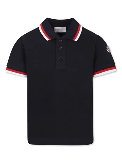 Moncler Kids' Short Sleeve Polo With Logo On The Shoulder In Black