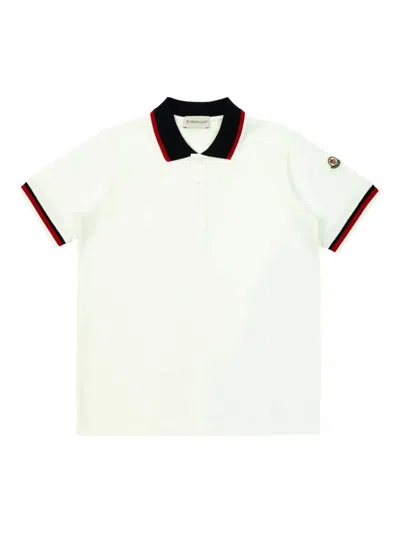 Moncler Kids' Short Sleeve Polo With Logo On The Shoulder In White