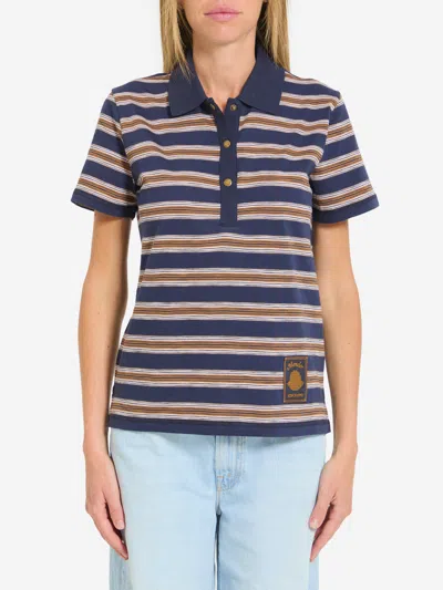 Moncler Striped Cotton Polo Shirt Regular Fit In Blue