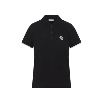Moncler Logo-embroidered Polo T-shirt In Black