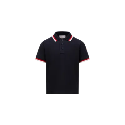 Moncler Kids' Polo En Coton À Bords Tricolores In Blue